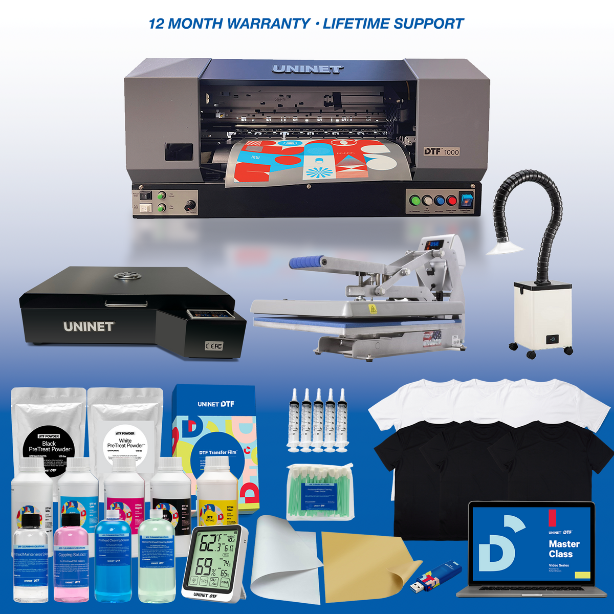 DTF 1000 Printer - Deluxe PRO Package with 16" x 24" Heat Station, Hotronix Hover Heat Press 16” x 24” and Fume Extractor