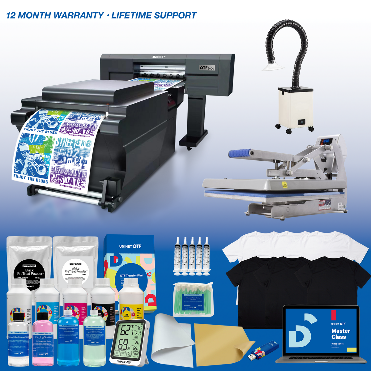 DTF 6000 Printer - Deluxe PRO Package with Hotronix Hover Heat Press 16” x 24” and Fume Extractor