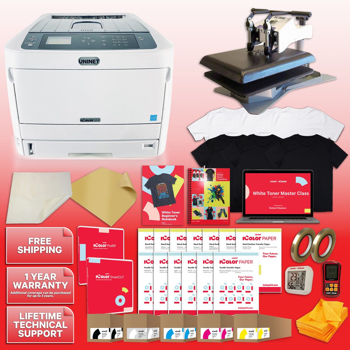 IColor 650 White Toner DTF Printer - Business Package With 16&quot; x 20&quot; Geo Knight DK20S Digital Swing Away Heat Press