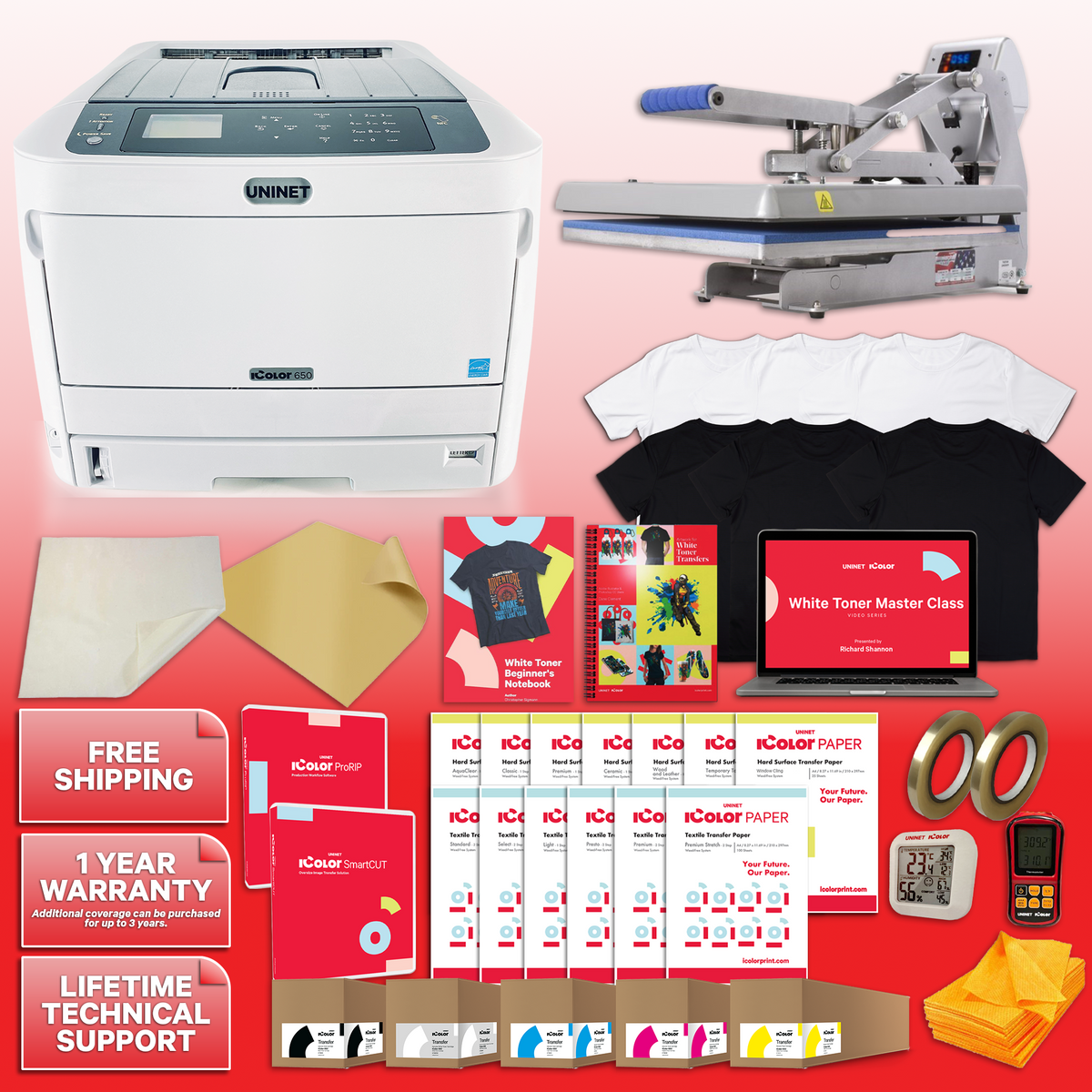IColor 650 White Toner DTF Printer - Business Package With 16&quot; x 20&quot; Hotronix Fusion Heat Press