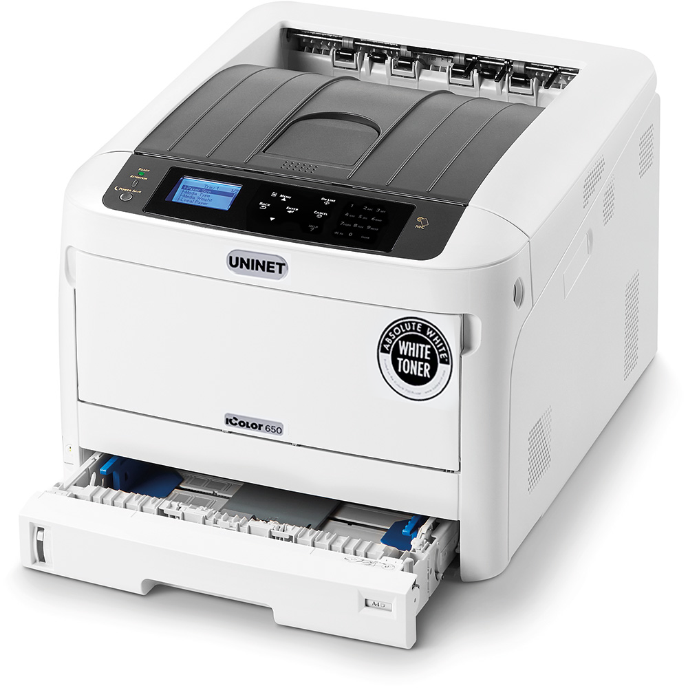 icolor 650 white toner transfer printer - studio package - printer side view